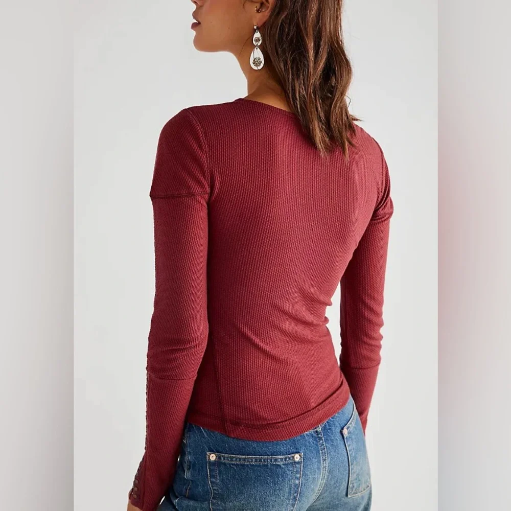 FREE PEOPLE A Little Unruly Top - Size XS - Red Jasper Long Sleeve Boho - NWT